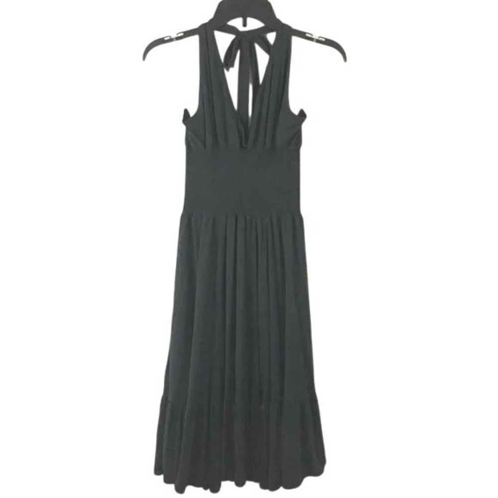 American‎ Rag Womens Black Halter Smocked Tiered V-Neck Midi Dress Small NWT